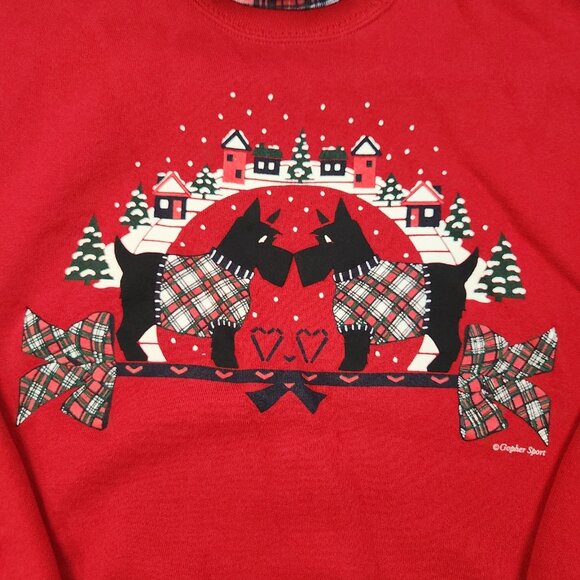 VTG Christmas Scottie Dogs Sweatshirt Large Argyle Turtleneck Sweater Grannycore - Picture 2 of 11